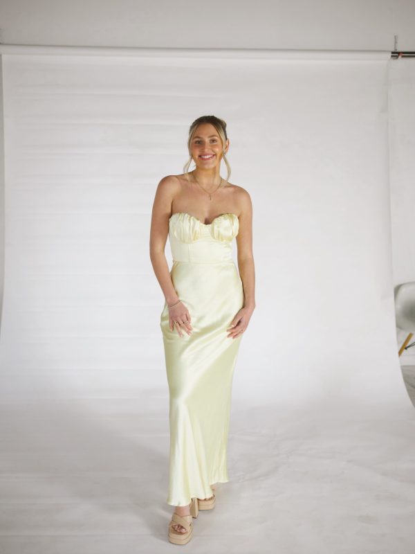 Jada Pale Yellow Strapless Sweet Heart Neck Line Formal Dress