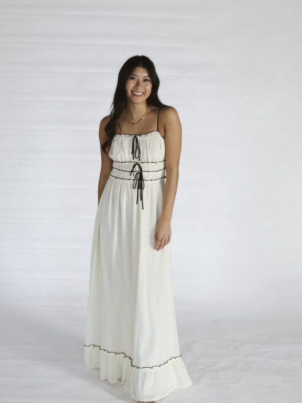 Eloise Cream Black Contrast Flowy Formal Dress