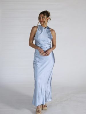 Sydney Pale Blue High-Neck Open Back Formal Dress