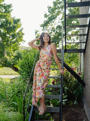 Gloria Floral Asymmetrical One Shoulder Pleated Formal Dress