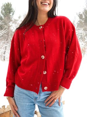 Left On Red Button Down Sweater