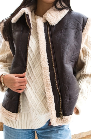 Astrid Oversized Faux Leather Sherpa Vest