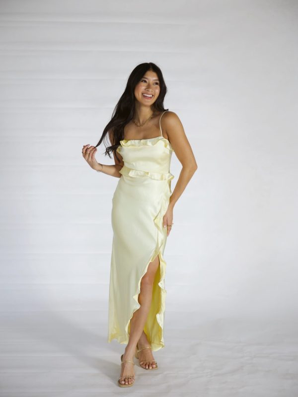 Julia Pale Yellow Ruffle With Slit Formal Dress