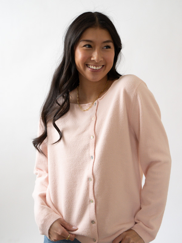 Refound Boutique Light Pink Button Down Sweater Pullover Cardigan