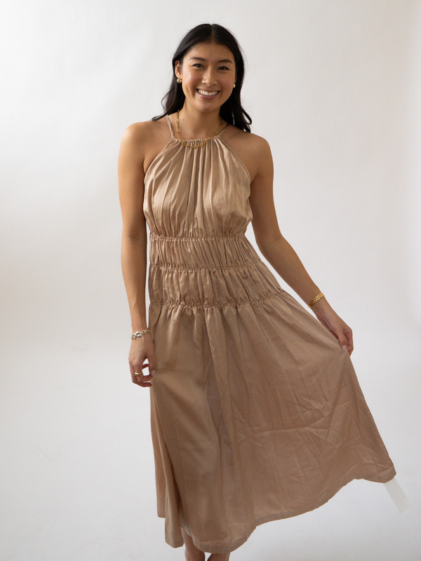 REFOUND Boutique Champagne maxi Halter dress