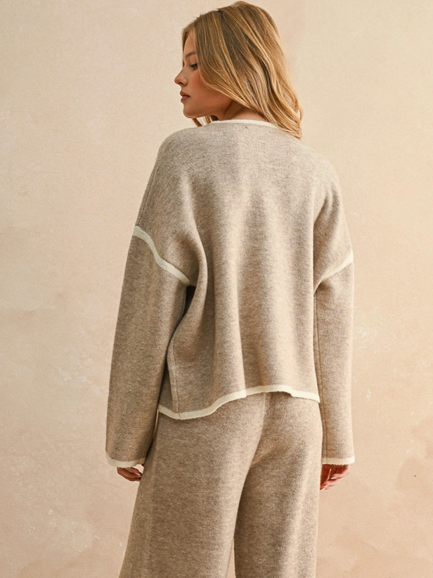 Piper High Neck Contrast Long Sleeve Sweater Top