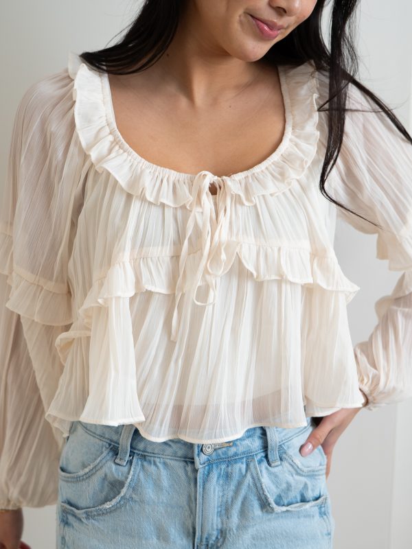 Tilly Flowy Ruffle Cream Long Sleeve Blouse
